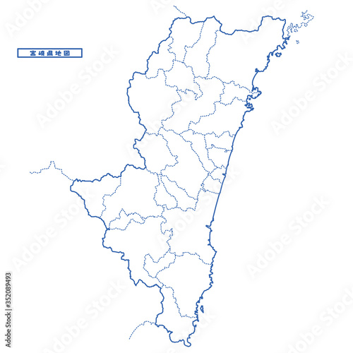 宮崎県地図 シンプル白地図 市区町村