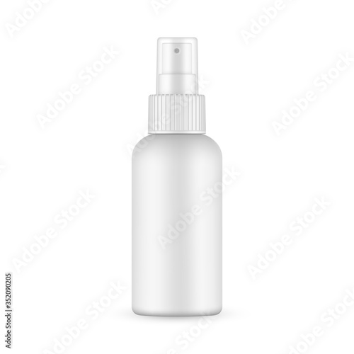 Spray bottle with transparent cap mockup isolated on white background, front view. Vector illustration