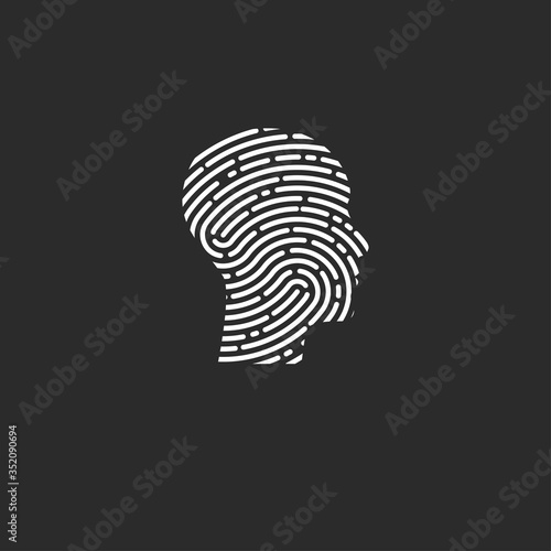 Logo security. Profile of man with fingerprint