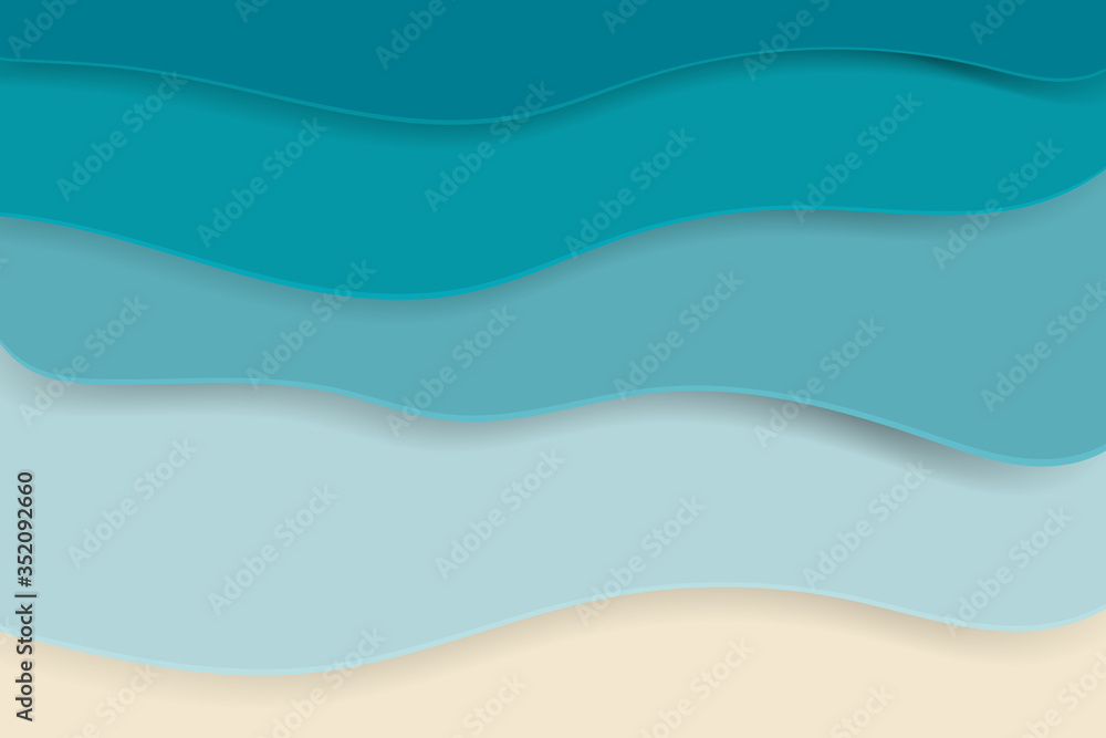 Fototapeta premium Paper sea waves in sea green shades, paper cut style for background