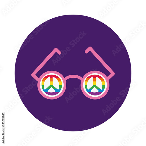 glasses with peace symbols gay pride block style