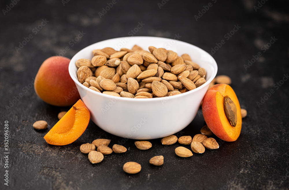 Portion of Apricot Kernels (close up shot) Portion of Apricot Kernels (close up shot)