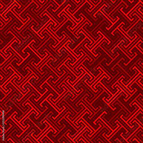 continuous diagonal stylized meander. greek fret repeated motif. vector seamless technology pattern. simple repetitive red background. geometric shapes. textile paint. fabric swatch. wrapping paper
