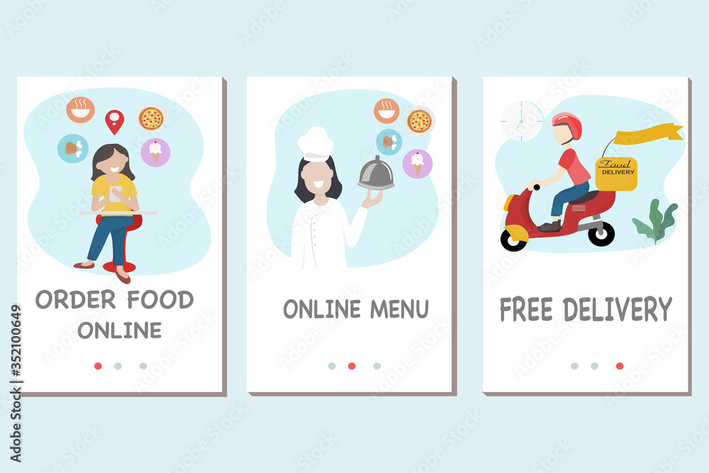 Fast food delivery service concept - Food delivery man is riding a red scooter to deliver food during the Covid virus epidemic. Free delivery by motorbike. Vector flat design illustration. Fast food delivery service concept - Food delivery man is riding a red scooter to deliver food during the Covid virus epidemic. Free delivery by motorbike. Vector flat design illustration.