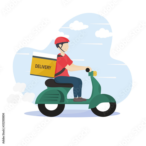 Modern online delivery service concept - Order products online that are fast and safe from pollution outside the home. Express free delivery from the warehouse by scooter  Home and office.
