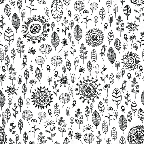 seamless floral pattern black and white vintage vector fabric print 