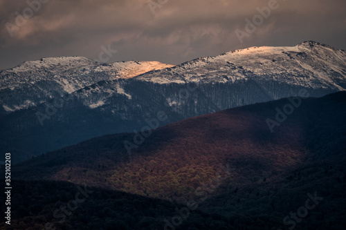 Fototapeta Naklejka Na Ścianę i Meble -  Bukowe Berdo mountain range covered in snow. Bieszczady National Park. Poland