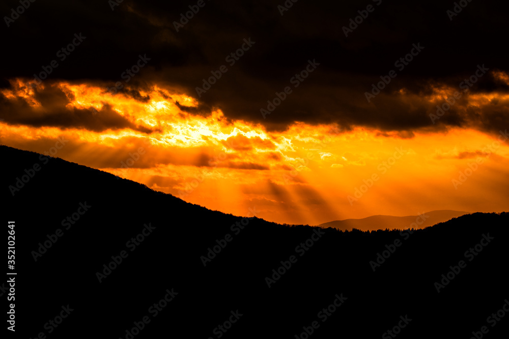 Sunset in the mountains. Bieszczady National Park. Carpathians. Poland. Sunset in the mountains. Bieszczady National Park. Carpathians. Poland.