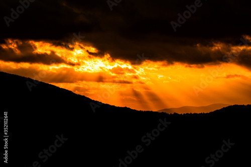 Fototapeta Naklejka Na Ścianę i Meble -  Sunset in the mountains. Bieszczady National Park. Carpathians. Poland.