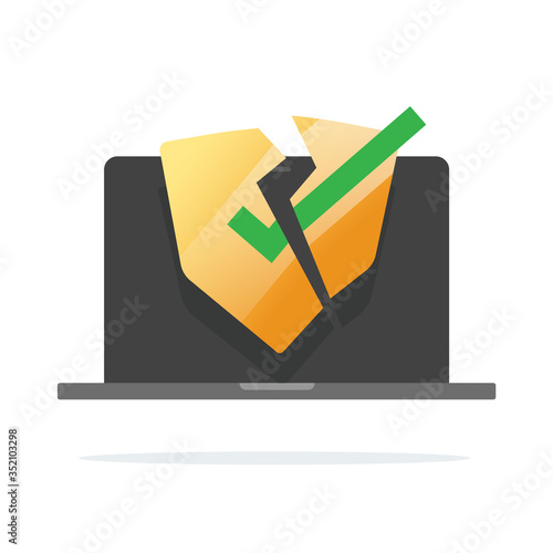 Computer virus malware vector icon or fraud hacked insecure laptop sign flat cartoon isolated illustration, concept of broken pc protection alert, cyber attack risk modern design symbol image