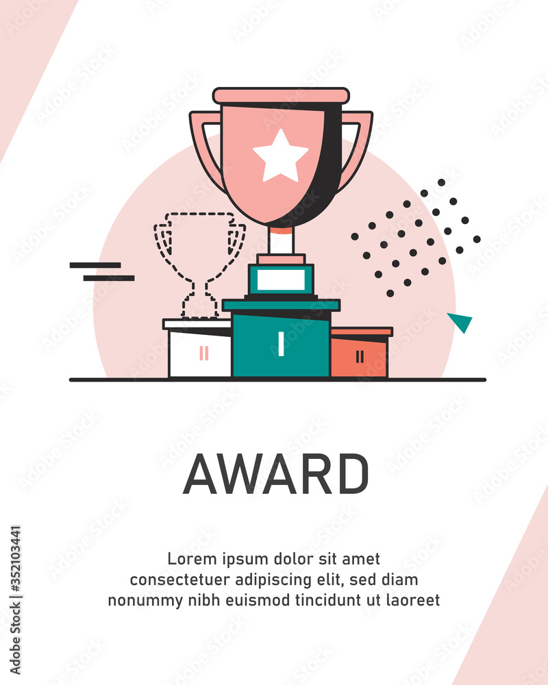 Abstract vector winner trophy icon. Flat thin line sign web design. Business icon of award, symbol of great results guarantee Abstract vector winner trophy icon. Flat thin line sign web design. Business icon of award, symbol of great results guarantee