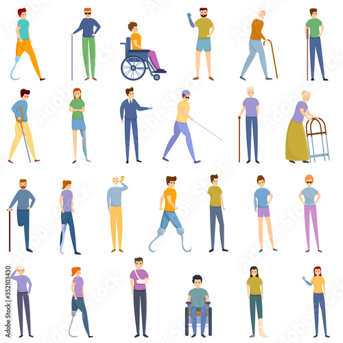 Handicapped icons set. Cartoon set of handicapped vector icons for web design
