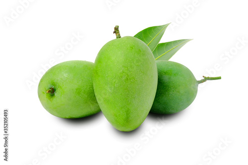 Fresh green mango fruit isolated on white background