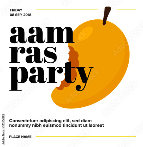 Indian mango party. Aam Ras Party Template. Indian Aam Ras. Vector illustration of mango. Mango bite.