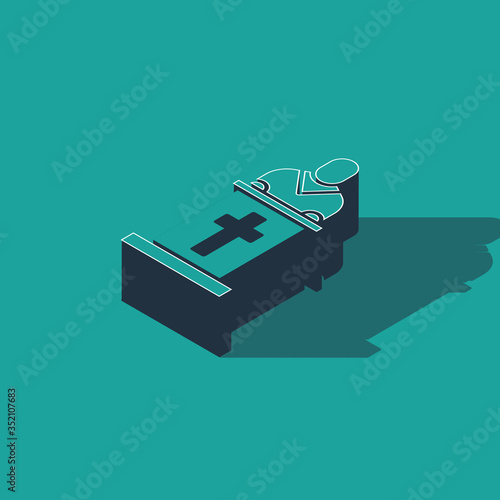 Isometric Church pastor preaching icon isolated on green background. Vector