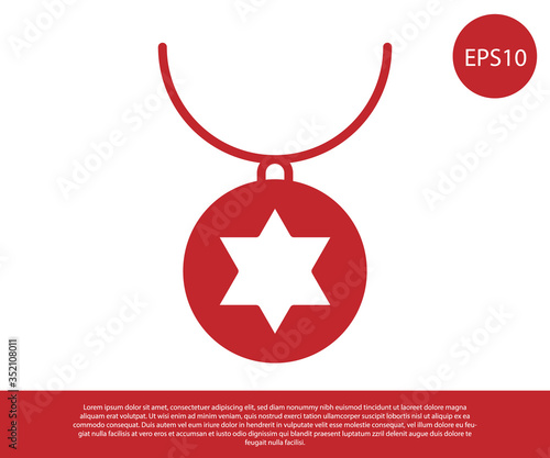 Red Star of David necklace on chain icon isolated on white background. Jewish religion. Symbol of Israel. Jewellery and accessory. Vector