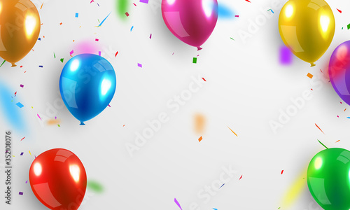 Colorful confetti backgrounds and bright colored balloons that can be separated from a transparent background for celebration.