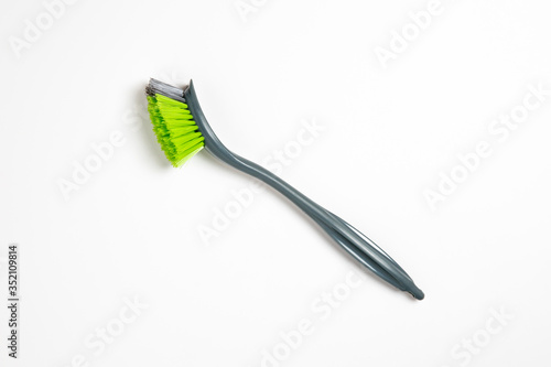 House cleaning scrubbing brush tool isolated on white background.High-resolution photo.Top view.