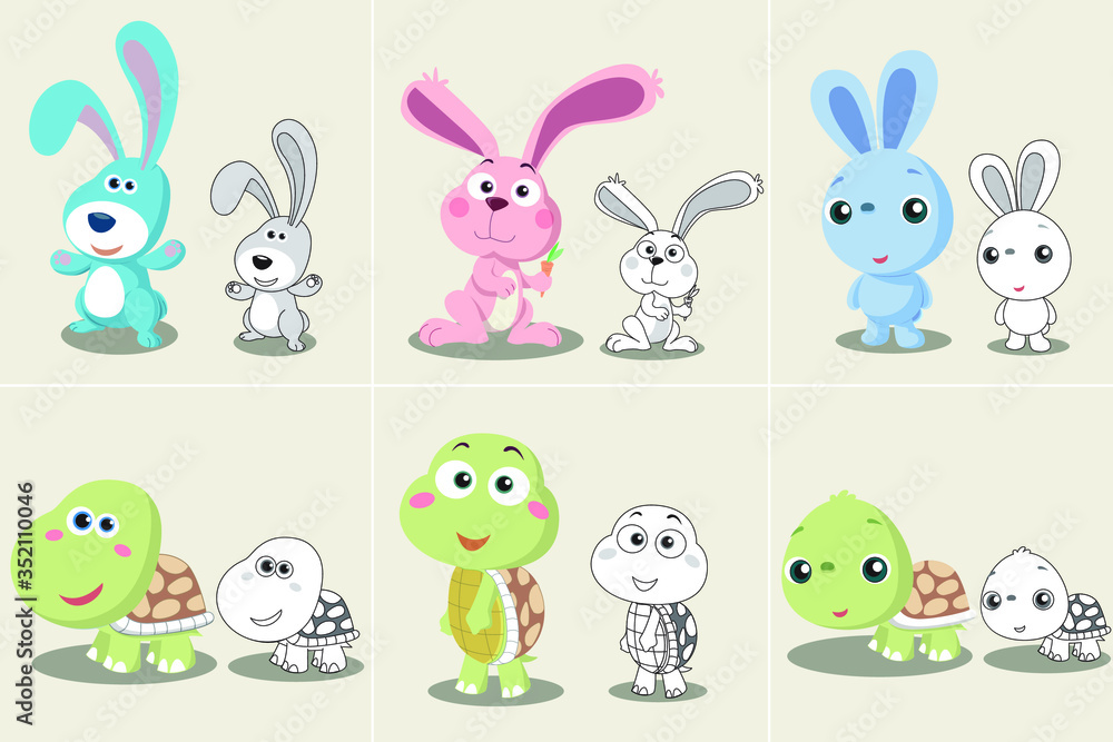 Set of rabbit turtle cartoon Set of rabbit turtle cartoon
