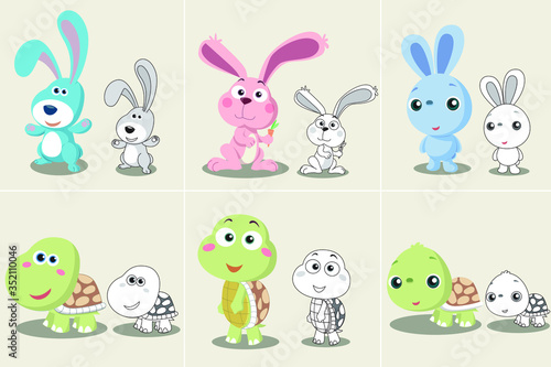 Set of rabbit turtle cartoon