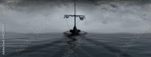 Vikings boat in a fog photo