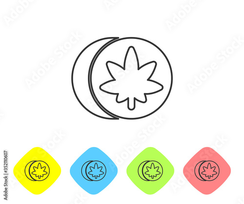 Grey line Herbal ecstasy tablets icon isolated on white background. Set icons in color rhombus buttons. Vector