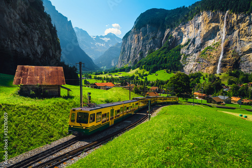 Electric cogwheel tourist train in the Lauterbrunnen valley, Switzerland