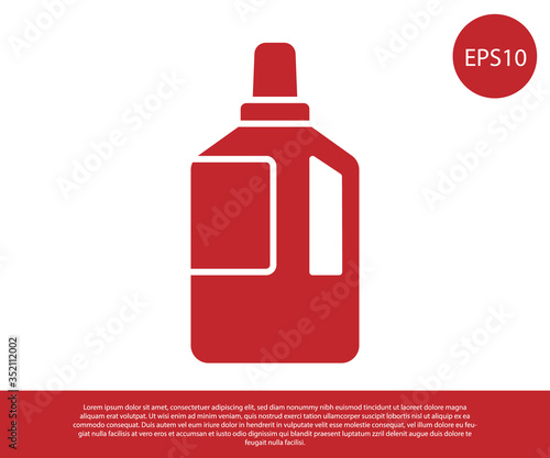 Red Fabric softener icon isolated on white background. Liquid laundry detergent, conditioner, cleaning agent, bleach. Vector