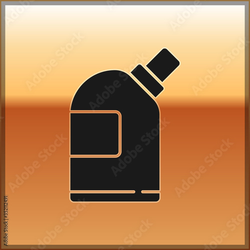 Black Plastic bottles for laundry detergent, bleach, dishwashing liquid or another cleaning agent icon isolated on gold background. Vector