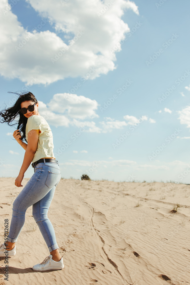 Traveling,adventure, open air party. Carefree woman enjoying vacation