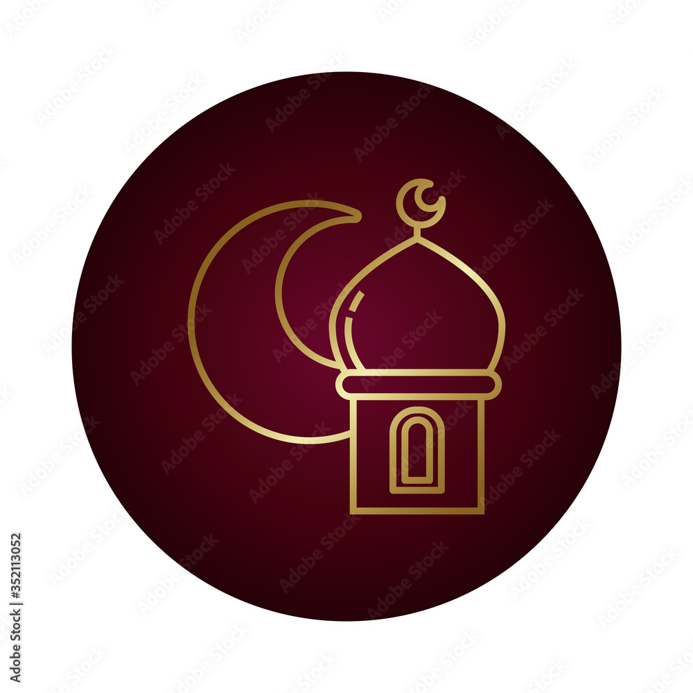 Obraz premium moon night with ramadan temple block gradient style icon