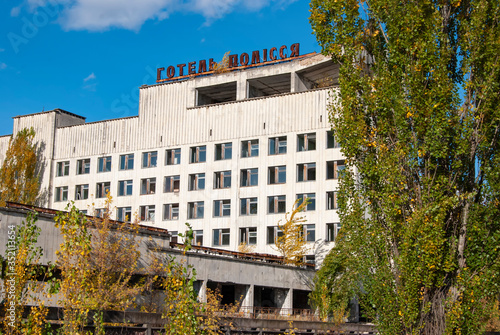 The abandoned streets and buildings in the town of Pripyat in the Chernobyl Exclusion Zone, Ukraine