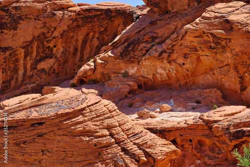 Colorful Aztec sandstone formations in the Nevada Desert caused by millions of years of erosion
