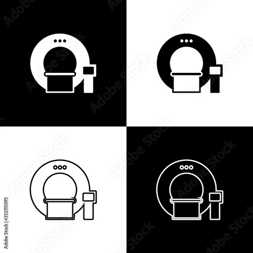 Set Tomography icon isolated on black and white background. Medical scanner, radiation. Diagnosis, radiology, magnetic resonance therapy. Vector