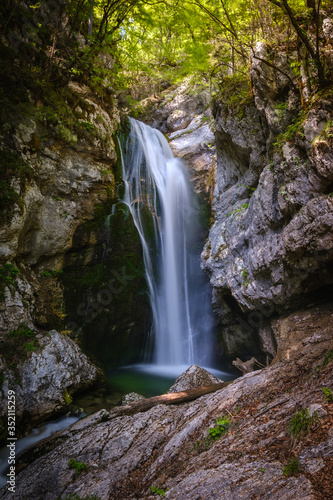 Fototapeta Naklejka Na Ścianę i Meble -  Beautiful Sum or Mostnica waterfall on the end of Voje valley in Slovenia