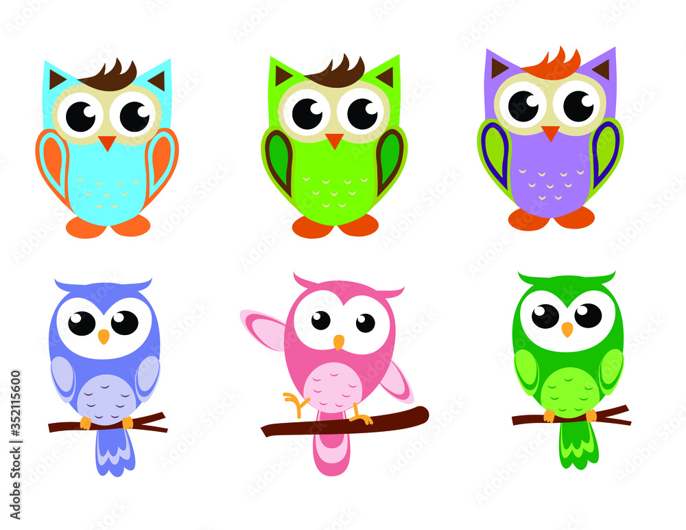Vector illustration of Set of Owls