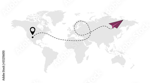 Send line web symbol of air plane flight route with start point and dash line trace isolated on white background