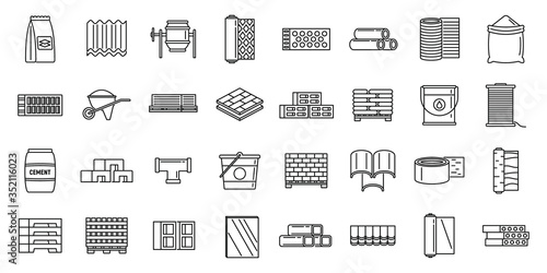 Modern construction materials icons set. Outline set of modern construction materials vector icons for web design isolated on white background photo