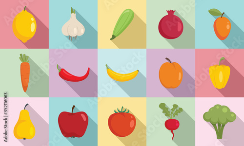 Organic food icons set. Flat set of organic food vector icons for web design