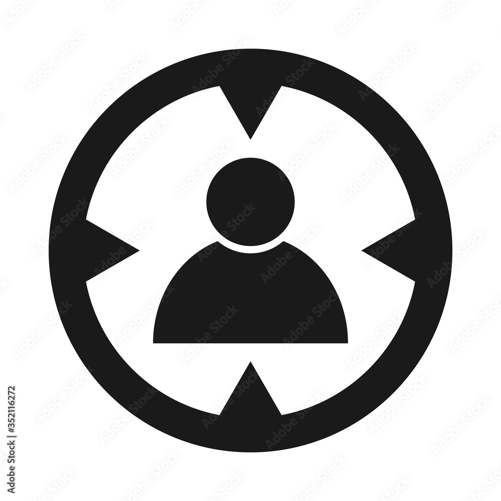 Target icon with person symbol for website etc. Web flat button, vector illustration Target icon with person symbol for website etc. Web flat button, vector illustration