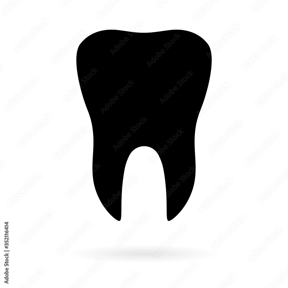 Tooth with shadow flat icon isolated on white background. Tooth vector illustration. Dentistry symbol. Stomatology Tooth with shadow flat icon isolated on white background. Tooth vector illustration. Dentistry symbol. Stomatology