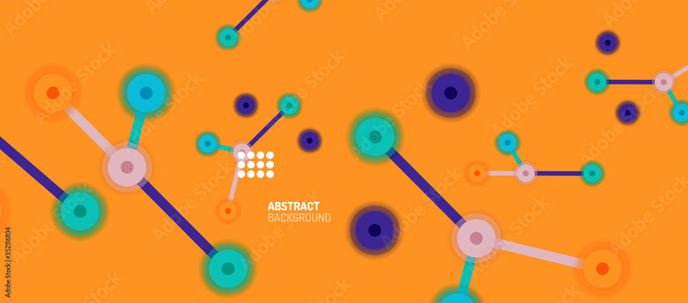 Flat style geometric abstract background, round dots or circle connections on color background. Technology network concept. Flat style geometric abstract background, round dots or circle connections on color background. Technology network concept.