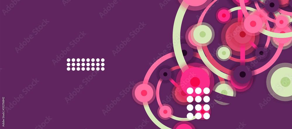 Fototapeta premium Flat style geometric abstract background, round dots or circle connections on color background. Technology network concept.