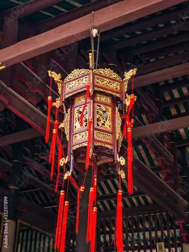 Chinese Red lantern on the ceiling in the Chinese Temple
