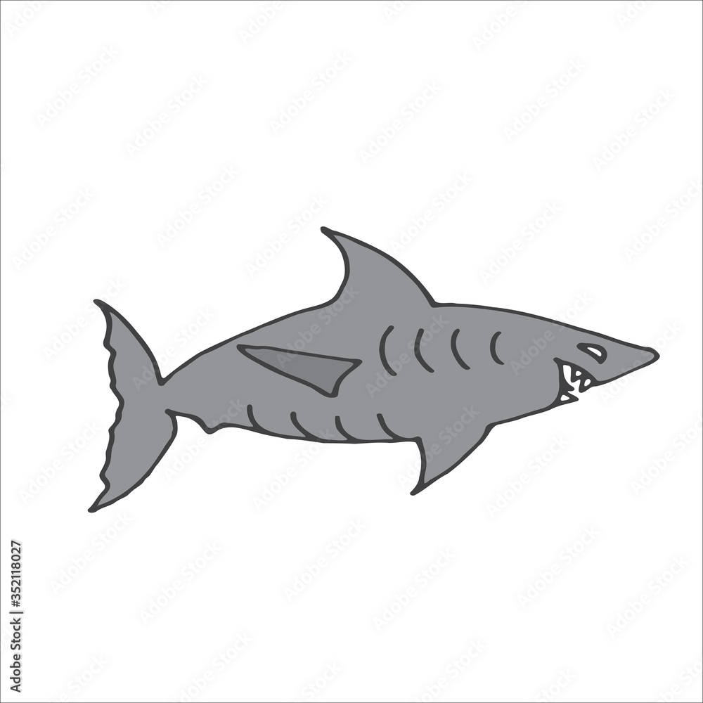 Fototapeta premium Shark hand drawn illustration in Doodle style. Vector illustration