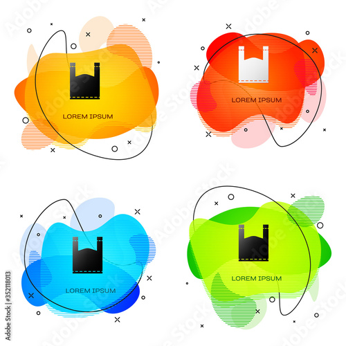 Black Plastic bag icon isolated on white background. Disposable cellophane and polythene package prohibition sign. Abstract banner with liquid shapes. Vector