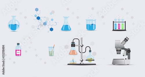 Set of objects from chemical laboratory. Vector