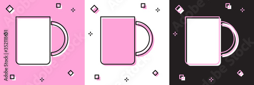 Set Coffee cup icon isolated on pink and white, black background. Tea cup. Hot drink coffee. Vector
