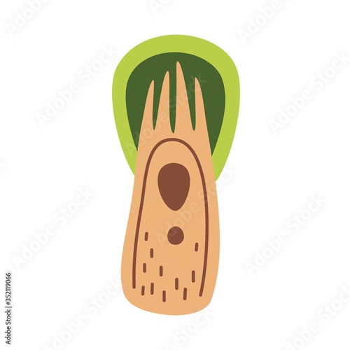 Fantasy folk art tree flat vector stock illustration. Forest strong high tree icon, sticker or logo for workshop working with wood.