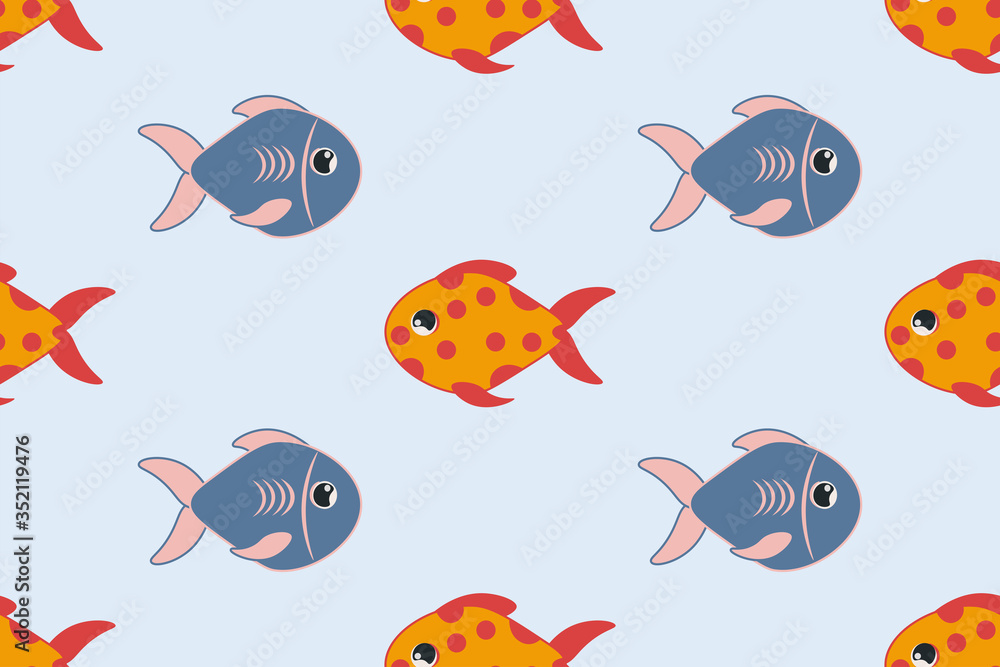 Naklejka premium Seamless pattern background with cute exotic aquarium fishes. Vector EPS10 illustration.